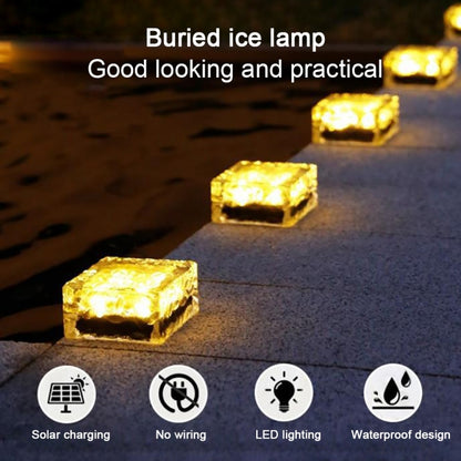 Solar Powered Square Tempered Glass Outdoor LED Buried Light Garden Decoration Lamp IP55 Waterproof，Size: 7 x 7 x 5cm (Warm White) - Buried Lights by buy2fix | Online Shopping UK | buy2fix