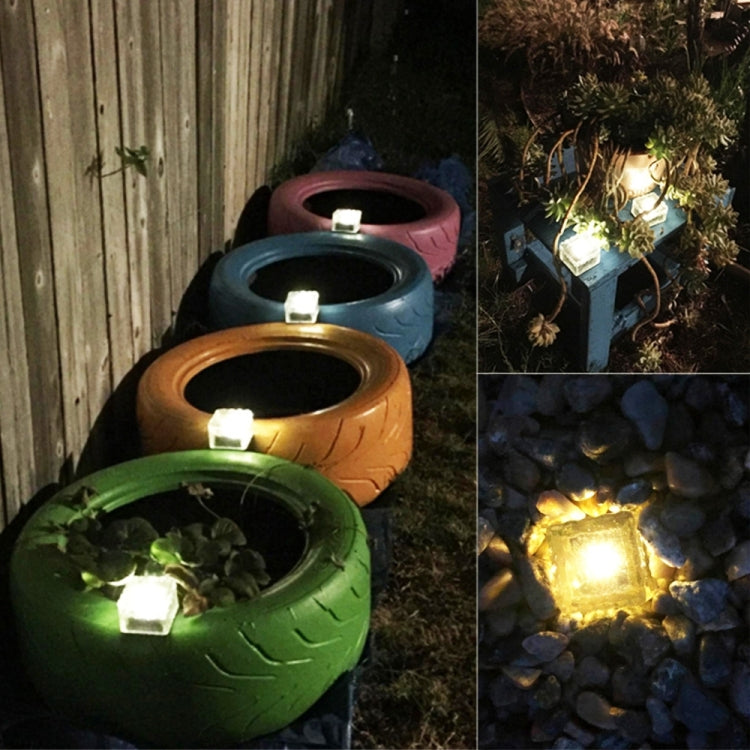 Solar Powered Square Tempered Glass Outdoor LED Buried Light Garden Decoration Lamp IP55 Waterproof，Size: 7 x 7 x 5cm (Warm White) - Buried Lights by buy2fix | Online Shopping UK | buy2fix