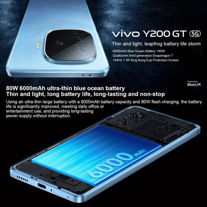 vivo Y200 GT, Dual Back Cameras, 8GB+128GB, Face ID Screen Fingerprint Identification, 6.78 inch Android 14.0 OriginOS 4 Snapdragon 7 Gen 3 Octa Core 2.63GHz, OTG, NFC, Network: 5G, Support Google Play (Blue) - vivo by vivo | Online Shopping UK | buy2fix