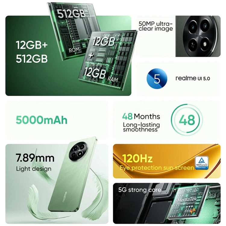 Realme 12x, 12GB+512GB, Side Fingerprint Identification, 6.67 inch Realme UI 5.0 Dimensity 6100+ 5G Octa Core, NFC, Network: 5G, Support Google Play (Feather Green) - OPPO by Realme | Online Shopping UK | buy2fix