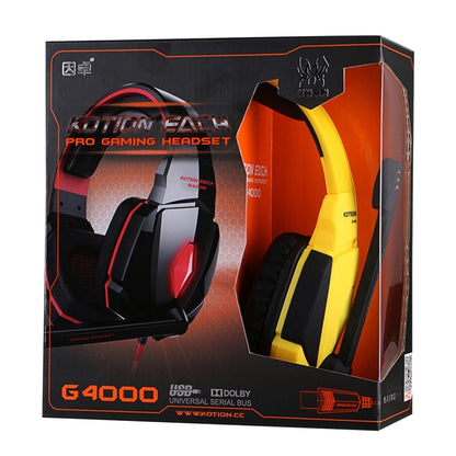 KOTION EACH G4000 USB Version Stereo Gaming Headphone Headset Headband with Microphone Volume Control LED Light for PC Gamer,Cable Length: About 2.2m(Black Yellow) - Multimedia Headset by KOTION EACH | Online Shopping UK | buy2fix