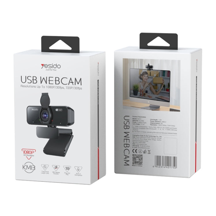 Yesido KM13 1080P 2.0MP USB Webcam, Cable Length 1.5m - HD Camera by Yesido | Online Shopping UK | buy2fix