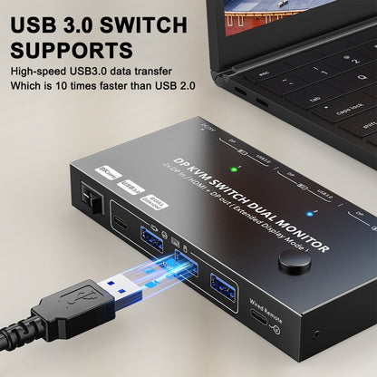 KC-KVM212DH 4K 60HZ USB3.0 DP Dual Display KVM Switcher with MST Dual Screen Extension Replication - Switch by buy2fix | Online Shopping UK | buy2fix