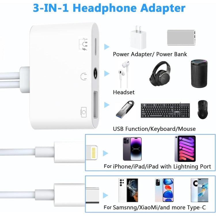 NK-109Pro USB-C/Type-C+8 Pin to USB+3.5mm+USB-C/Type-C Multifunctional Audio Adapter - Converter & Adapter by buy2fix | Online Shopping UK | buy2fix