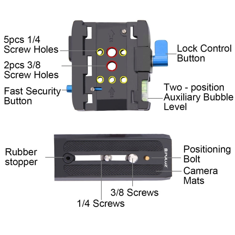 PULUZ Quick Release Clamp Adapter + Quick Release Plate for  DSLR & SLR Cameras(Black) - Quick Release Plate by PULUZ | Online Shopping UK | buy2fix