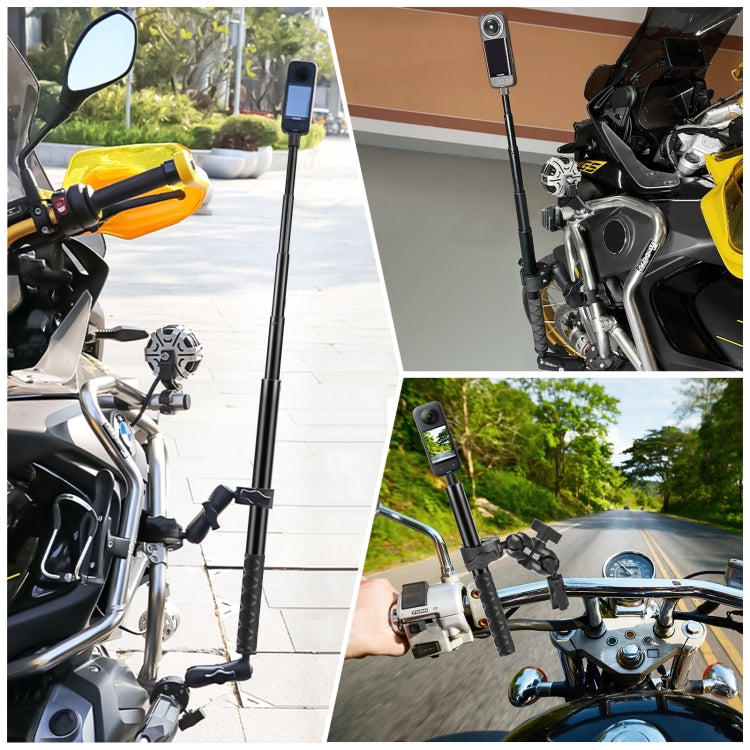 PULUZ Cycling Quick Release Bracket with 150cm Selfie Stick Set, Dual-heads Crab & Single Heads Clamps Handlebar Fixed Mount (Black) - Bicycle Handlebar Mount by PULUZ | Online Shopping UK | buy2fix