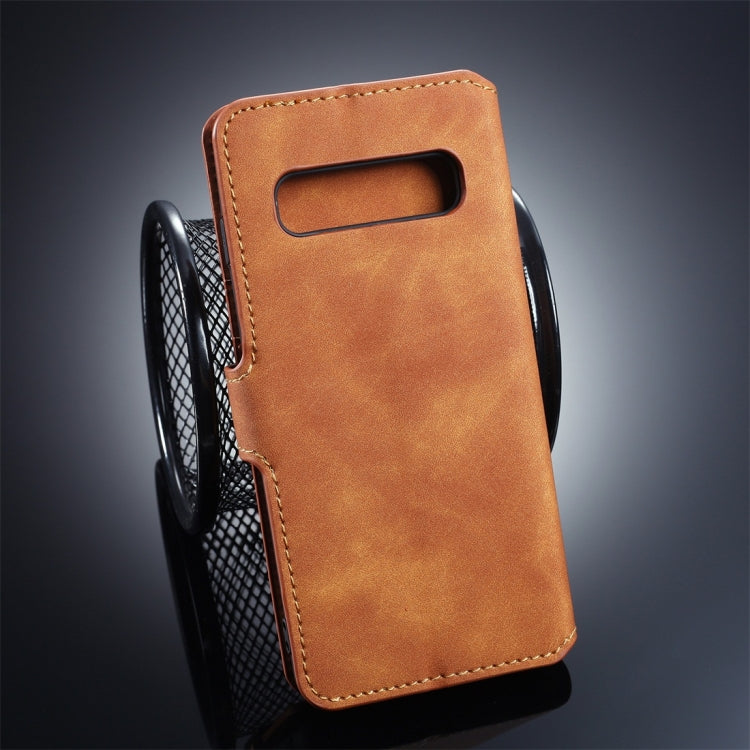 DG.MING Retro Oil Side Horizontal Flip Case for Galaxy S10 Plus, with Holder & Card Slots & Wallet(Brown) - Galaxy Phone Cases by DG.MING | Online Shopping UK | buy2fix