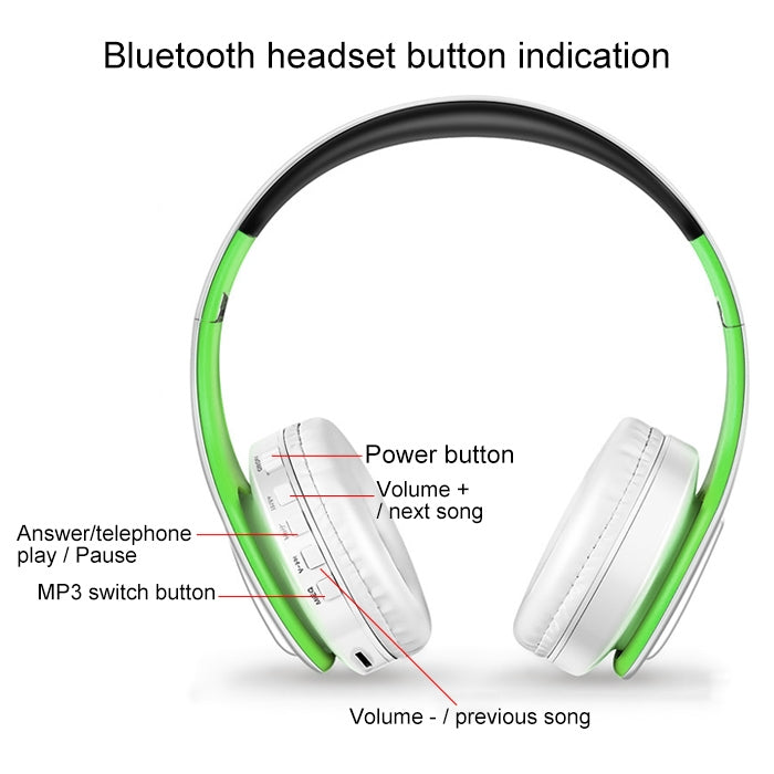 LPT660 Wireless Folding Sports Stereo Music Bluetooth Phones Earphones Support TF Card (Green) - Headset & Headphone by buy2fix | Online Shopping UK | buy2fix