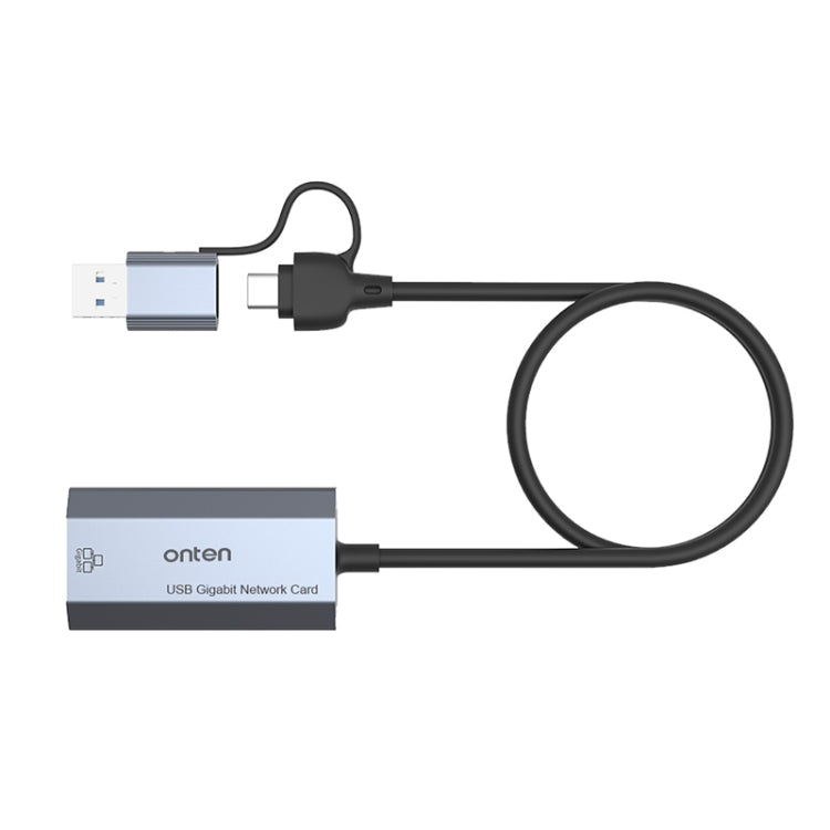 Onten UE101 2 in 1 USB3.0 Gigabit Network Card USB-C/Type-C to Network Port USB Hub - USB HUB by Onten | Online Shopping UK | buy2fix