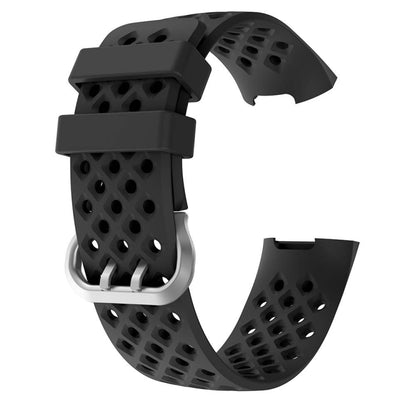 For Fitbit Charge 3 / 4 Hollow Square Silicone Watch Band Wristband(Black) - Watch Bands by buy2fix | Online Shopping UK | buy2fix