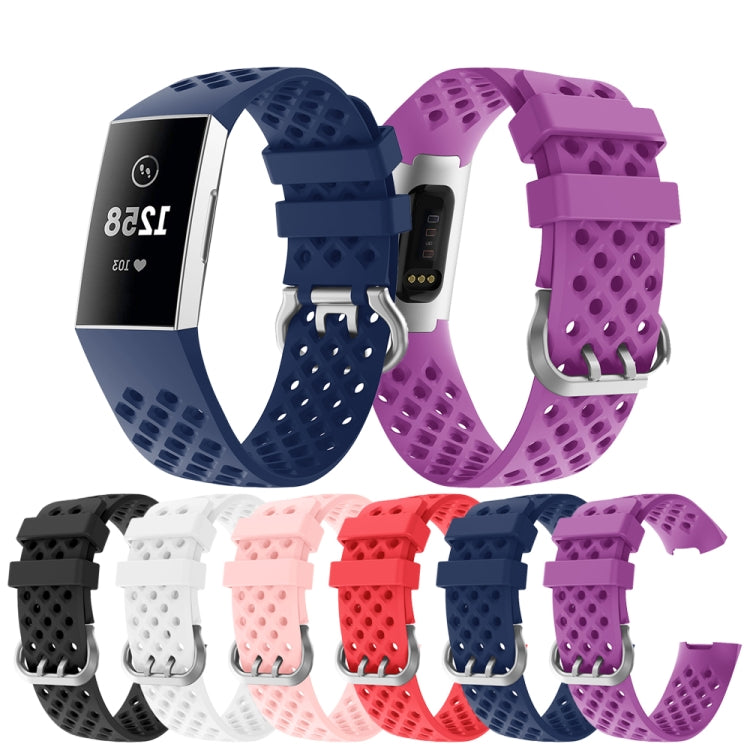 For Fitbit Charge 3 / 4 Hollow Square Silicone Watch Band Wristband(Pink) - Watch Bands by buy2fix | Online Shopping UK | buy2fix