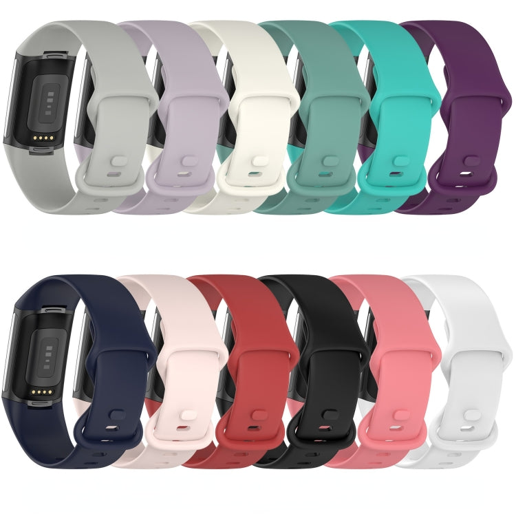 For Fitbit Charge 5 Monochromatic Silicone Watch Band, Size：Large Size(Grey) - Watch Bands by buy2fix | Online Shopping UK | buy2fix