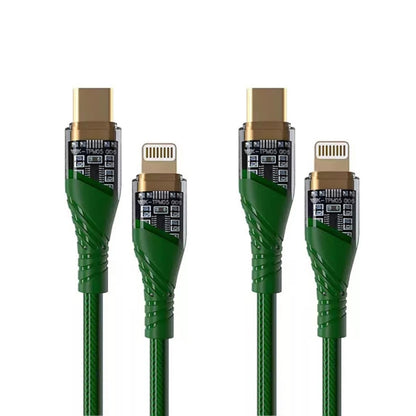 2pcs PD30W USB-C / Type-C to 8 Pin Transparent 3A Fast Charging Data Cable, Length: 1m(Green) - 2 in 1 Cable by buy2fix | Online Shopping UK | buy2fix