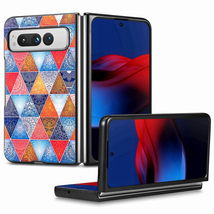 For Google Pixel Fold Colored Drawing Leather Skin Back Cover Phone Case(Rhombus Mandala) - Google Cases by buy2fix | Online Shopping UK | buy2fix