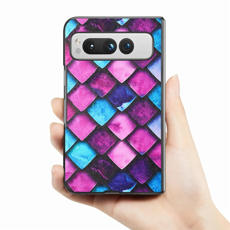 For Google Pixel Fold Colored Drawing Leather Skin Back Cover Phone Case(Purple Scales) - Google Cases by buy2fix | Online Shopping UK | buy2fix