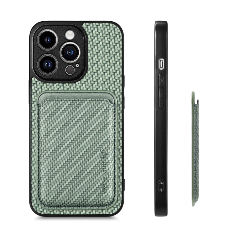 For iPhone 13 Pro Carbon Fiber Leather Card Magsafe Magnetic Phone Case(Green) - iPhone 13 Pro Cases by buy2fix | Online Shopping UK | buy2fix