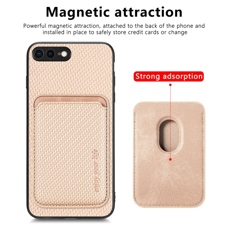 For iPhone SE 2022 / 2020 /  7 / 8 Carbon Fiber Leather Card Magsafe Magnetic Phone Case(Khaki) - More iPhone Cases by buy2fix | Online Shopping UK | buy2fix