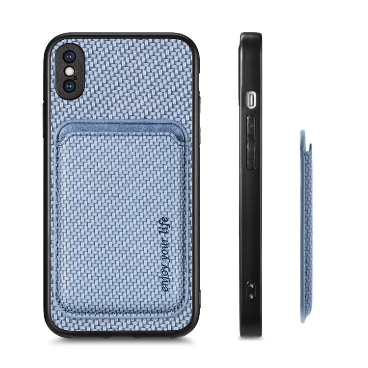 For iPhone XS Max Carbon Fiber Leather Card Magsafe Magnetic Phone Case(Blue) - More iPhone Cases by buy2fix | Online Shopping UK | buy2fix