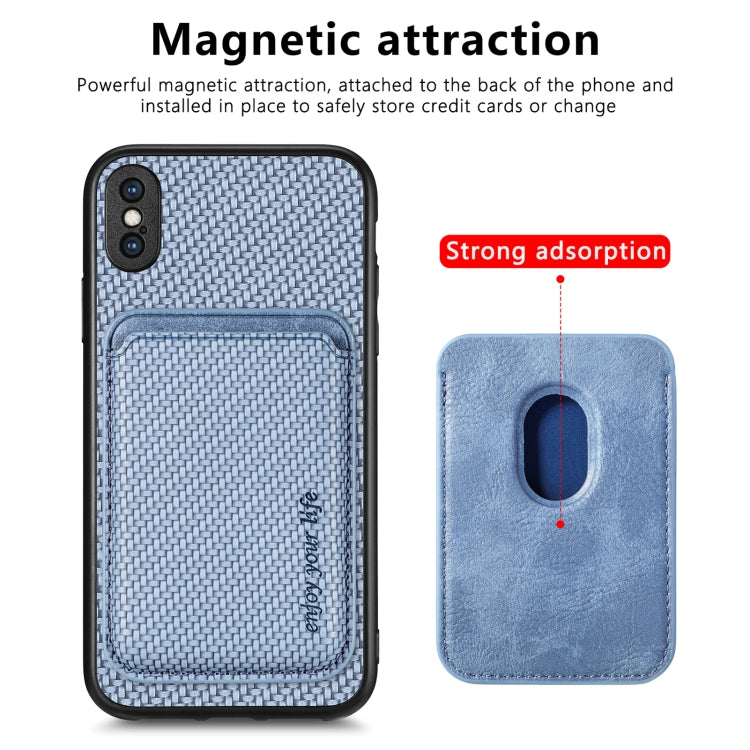 For iPhone XS Max Carbon Fiber Leather Card Magsafe Magnetic Phone Case(Blue) - More iPhone Cases by buy2fix | Online Shopping UK | buy2fix