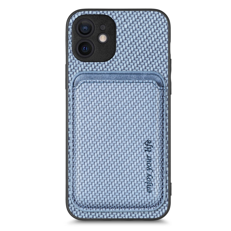 For iPhone 12 mini Carbon Fiber Leather Card Magsafe Magnetic Phone Case(Blue) - iPhone 12 mini Cases by buy2fix | Online Shopping UK | buy2fix