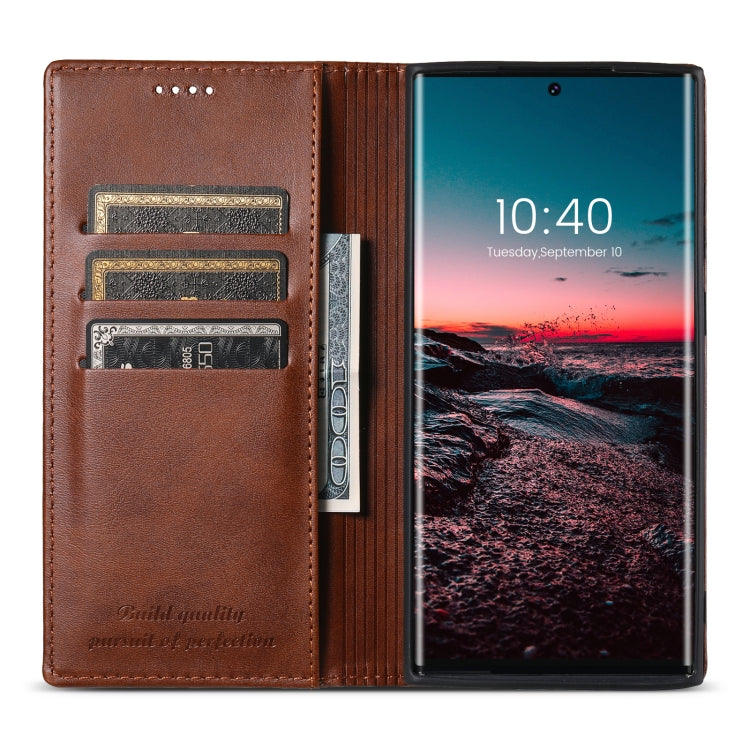 For Samsung Galaxy S23 Ultra 5G Suteni Calf Texture Horizontal Flip Leather Phone Case(Brown) - Galaxy S23 Ultra 5G Cases by Suteni | Online Shopping UK | buy2fix