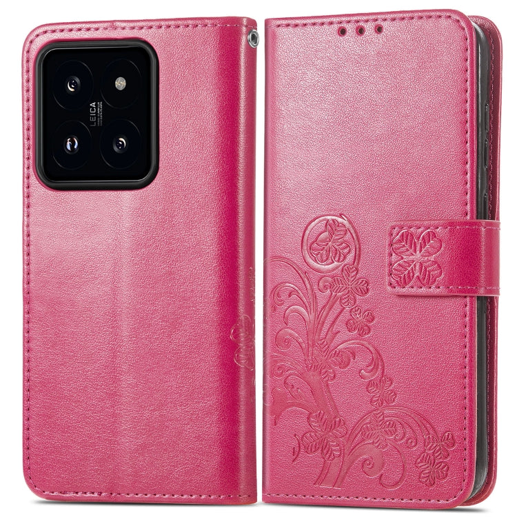 For Xiaomi 14 Pro Four-leaf Clasp Embossed Leather Phone Case(Magenta) - 14 Pro Cases by buy2fix | Online Shopping UK | buy2fix
