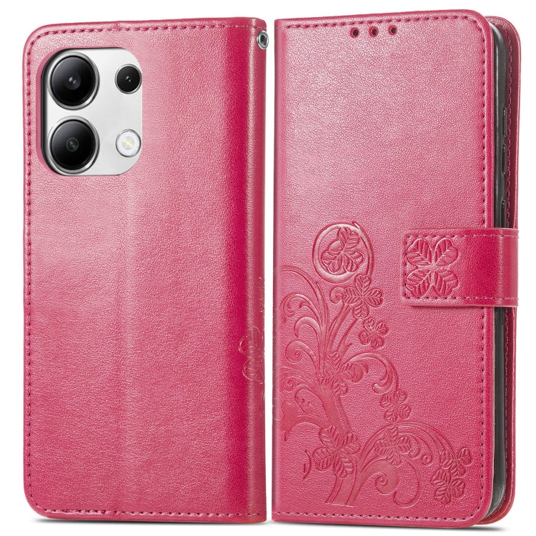 For Xiaomi Redmi Note 13 4G Four-leaf Clasp Embossed Leather Phone Case(Magenta) - Note 13 Cases by buy2fix | Online Shopping UK | buy2fix