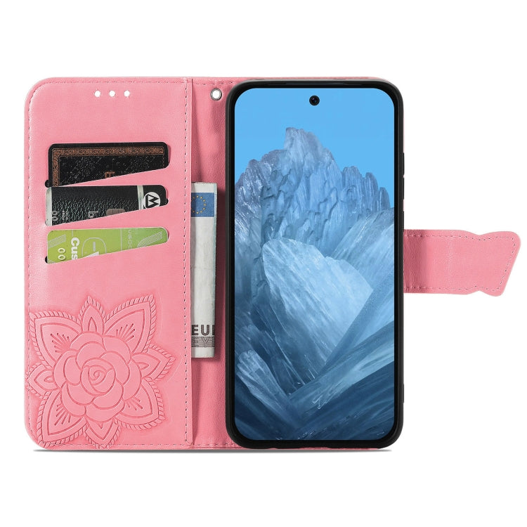 For Google Pixel 9 Butterfly Love Flower Embossed Leather Phone Case(Pink) - Google Cases by buy2fix | Online Shopping UK | buy2fix