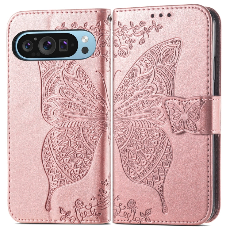 For Google Pixel 9 Butterfly Love Flower Embossed Leather Phone Case(Rose Gold) - Google Cases by buy2fix | Online Shopping UK | buy2fix