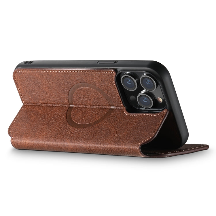 For iPhone 13 Suteni J06 Retro Matte Litchi Texture Leather Magnetic Magsafe Phone Case(Brown) - iPhone 13 Cases by Suteni | Online Shopping UK | buy2fix