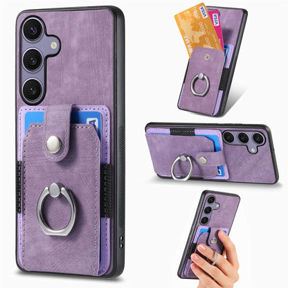 For Samsung Galaxy S25+ 5G Retro Skin-feel Ring Card Wallet Phone Case(Purple) - Galaxy S25+ 5G Cases by buy2fix | Online Shopping UK | buy2fix