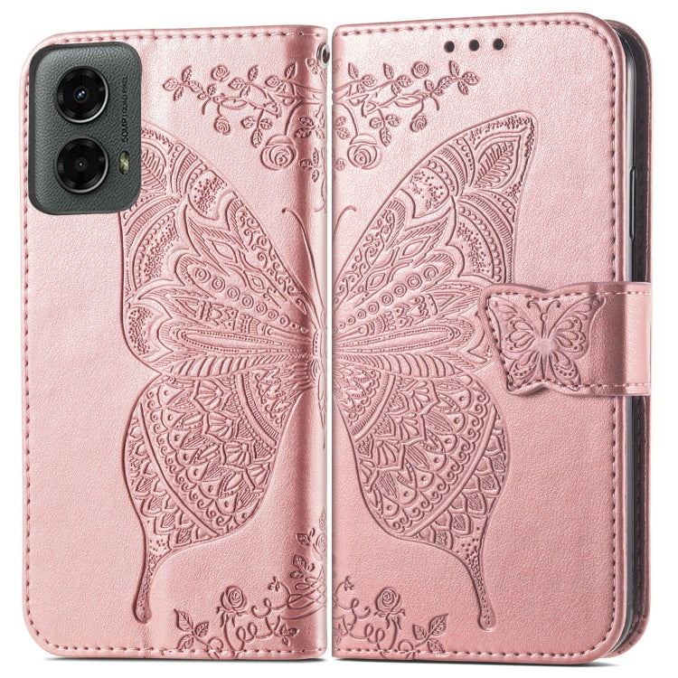 For Motorola Moto G 5G 2024 Butterfly Love Flower Embossed Leather Phone Case(Rose Pink) - Motorola Cases by buy2fix | Online Shopping UK | buy2fix