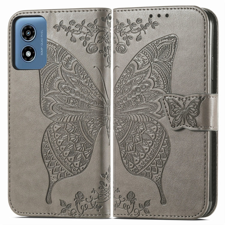 For Motorola Moto G  Play  2024 Butterfly Love Flower Embossed Leather Phone Case(Gray) - Motorola Cases by buy2fix | Online Shopping UK | buy2fix