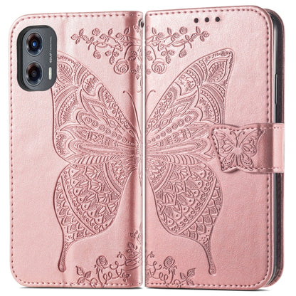 For Motorola Moto G Stylus 5G 2024 Butterfly Love Flower Embossed Leather Phone Case(Rose Pink) - Motorola Cases by buy2fix | Online Shopping UK | buy2fix