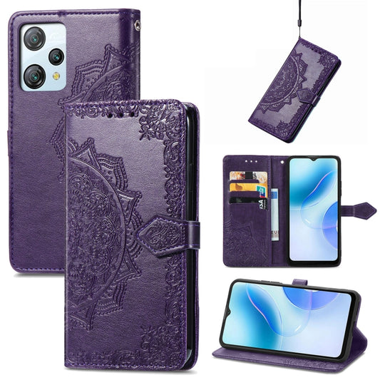 For Blackview A53 Mandala Flower Embossed Leather Phone Case(Purple) - More Brand by buy2fix | Online Shopping UK | buy2fix