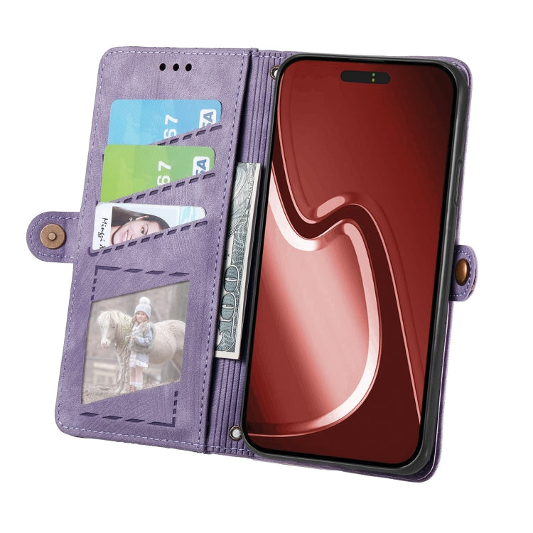 For iPhone 16 Pro Max Geometric Zipper Wallet Side Buckle Leather Phone Case(Purple) - iPhone 16 Pro Max Cases by buy2fix | Online Shopping UK | buy2fix