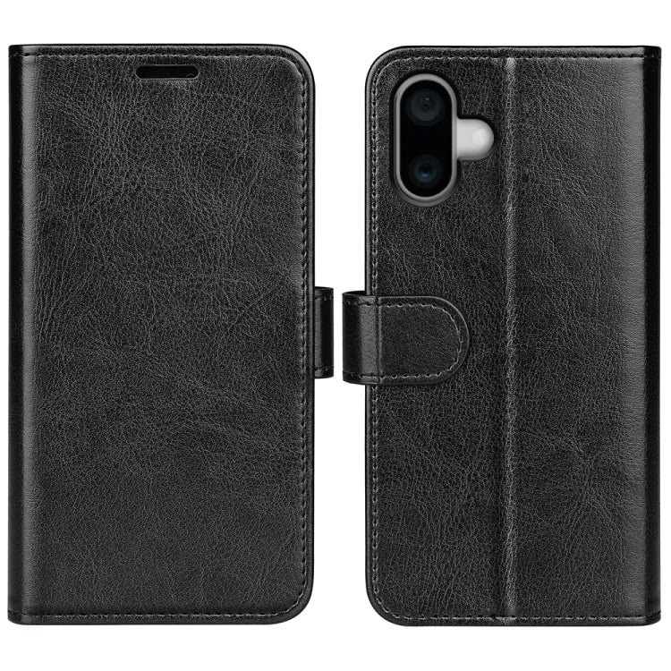 For iPhone 16 R64 Texture Horizontal Flip Leather Phone Case(Black) - iPhone 16 Cases by buy2fix | Online Shopping UK | buy2fix