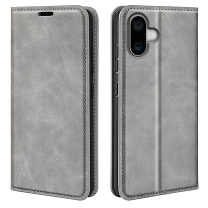 For iPhone 16 Retro-skin  Magnetic Suction Leather Phone Case(Grey) - iPhone 16 Cases by buy2fix | Online Shopping UK | buy2fix