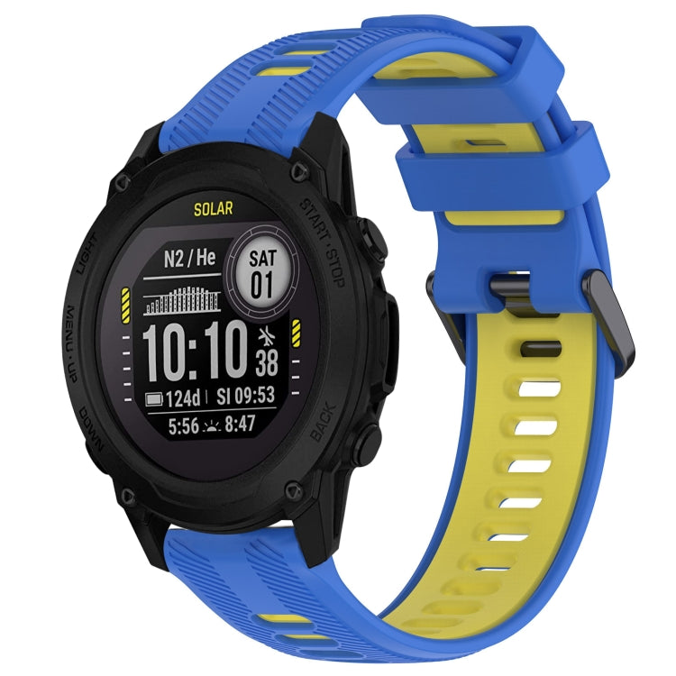 For Garmin Descent G1 Sports Two-Color Silicone Watch Band(Blue+Yellow) - Watch Bands by buy2fix | Online Shopping UK | buy2fix