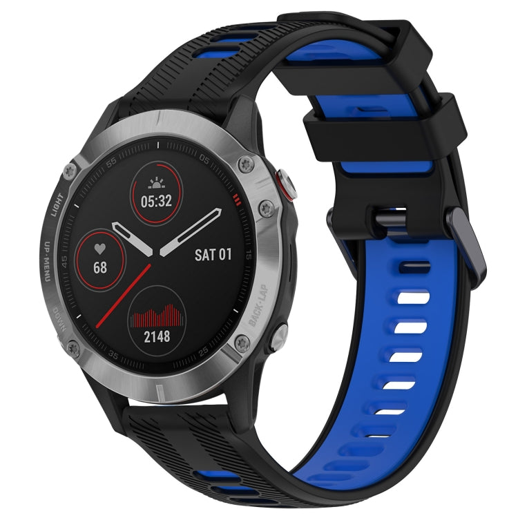 For Garmin Fenix 6 Sports Two-Color Silicone Watch Band(Black+Blue) - Watch Bands by buy2fix | Online Shopping UK | buy2fix