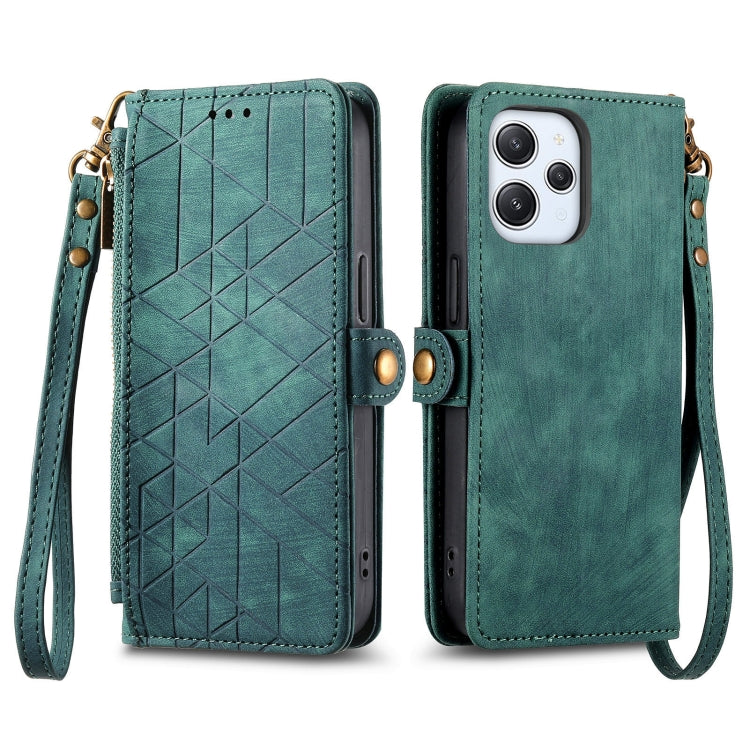 For Xiaomi Redmi Note 12 4G Geometric Zipper Wallet Side Buckle Leather Phone Case(Green) - Xiaomi Cases by buy2fix | Online Shopping UK | buy2fix