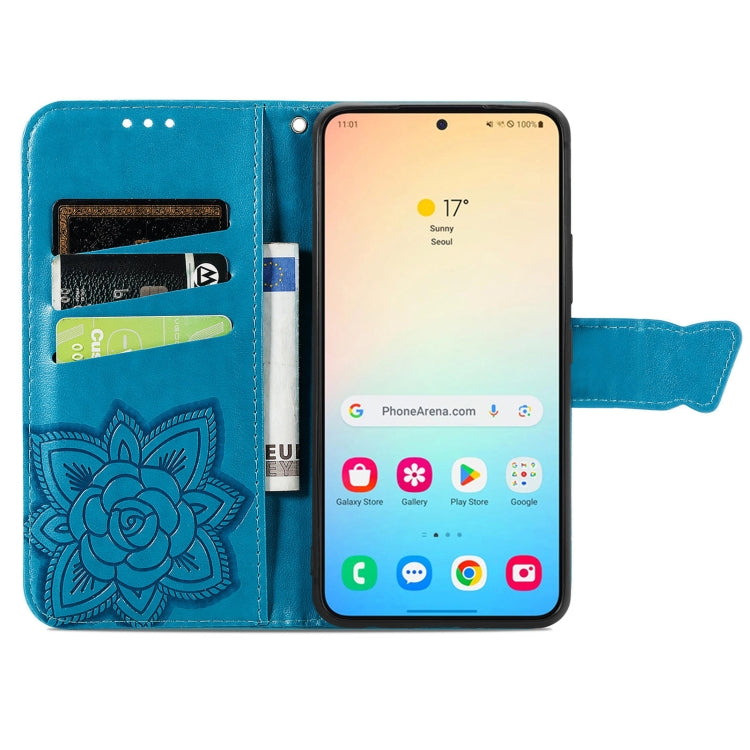 For Samsung Galaxy S25 5G Butterfly Love Flower Embossed Leather Phone Case(Blue) - Galaxy S25 5G Cases by buy2fix | Online Shopping UK | buy2fix