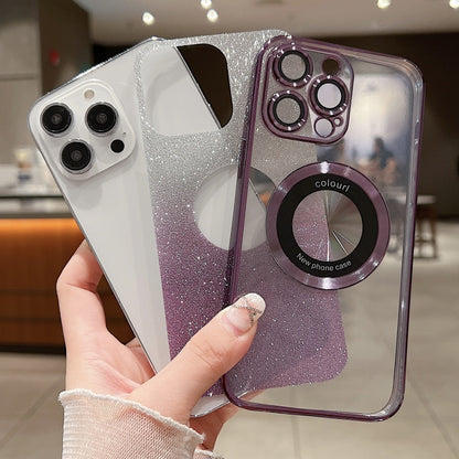 For iPhone 12 Pro MagSafe Gradient Glitter Electroplating TPU Phone Case(Purple) - iPhone 12 / 12 Pro Cases by buy2fix | Online Shopping UK | buy2fix