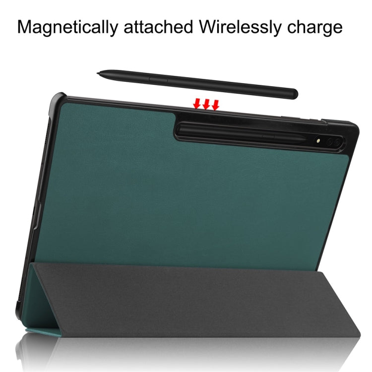 For Samsung Galaxy Tab S9 Ultra JUNSUNMAY Custer Solid Color 3-Fold Stand Leather Smart Tablet Case(Dark Green) - Galaxy Tab S9 Ultra Cases by JUNSUNMAY | Online Shopping UK | buy2fix