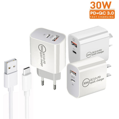 PD30W USB-C / Type-C + QC3.0 USB Dual Port Charger with 1m USB to Type-C Data Cable, US Plug - USB Charger by buy2fix | Online Shopping UK | buy2fix