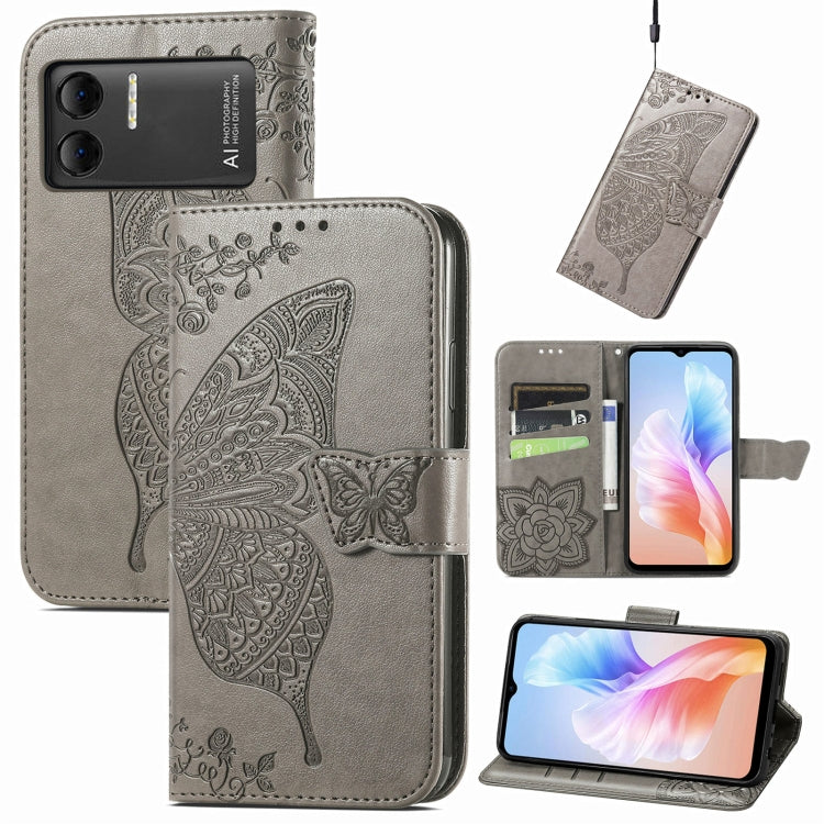 For DOOGEE X98 Pro / X98 Butterfly Love Flower Embossed Leather Phone Case(Grey) - Doogee Cases by buy2fix | Online Shopping UK | buy2fix