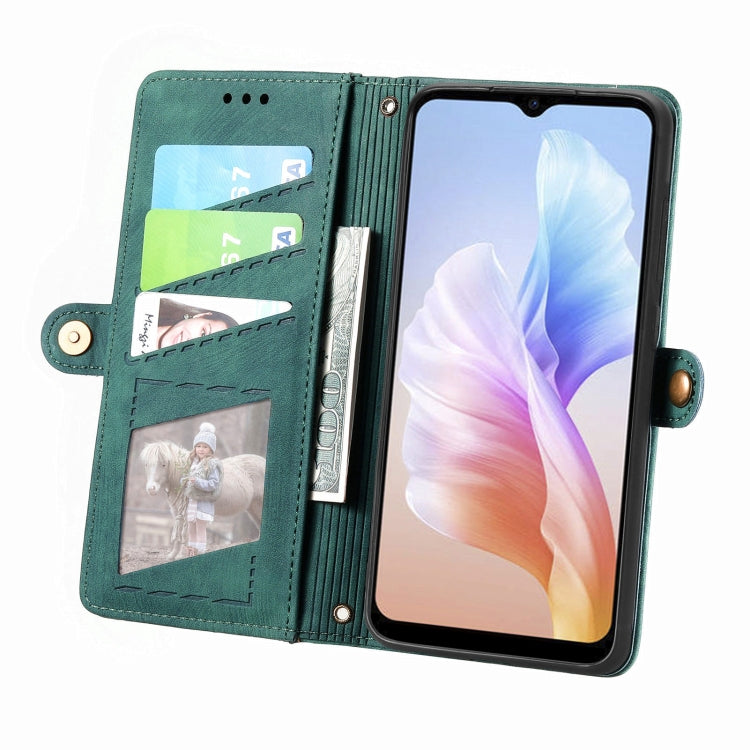 For DOOGEE X98 Pro / X98 Geometric Zipper Wallet Side Buckle Leather Phone Case(Green) - Doogee Cases by buy2fix | Online Shopping UK | buy2fix