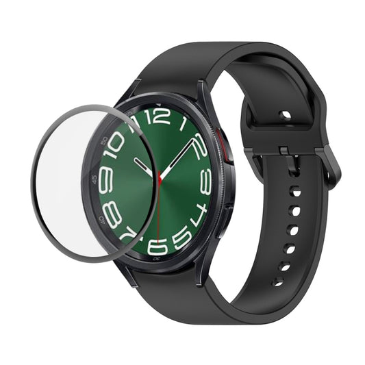 For Samsung Galaxy Watch6 Classic 43mm JUNSUNMAY Silicone Adjustable Strap + Full Coverage PMMA Screen Protector Kit(Black) - Watch Bands by JUNSUNMAY | Online Shopping UK | buy2fix