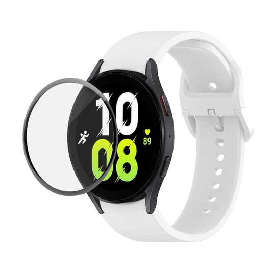 For Samsung Galaxy Watch5 40mm JUNSUNMAY Silicone Adjustable Strap + Full Coverage PMMA Screen Protector Kit(White) - Watch Bands by JUNSUNMAY | Online Shopping UK | buy2fix