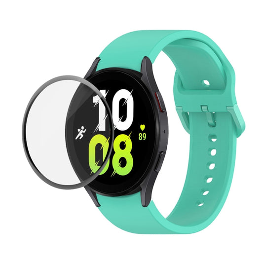 For Samsung Galaxy Watch5 40mm JUNSUNMAY Silicone Adjustable Strap + Full Coverage PMMA Screen Protector Kit(Cyan) - Watch Bands by JUNSUNMAY | Online Shopping UK | buy2fix